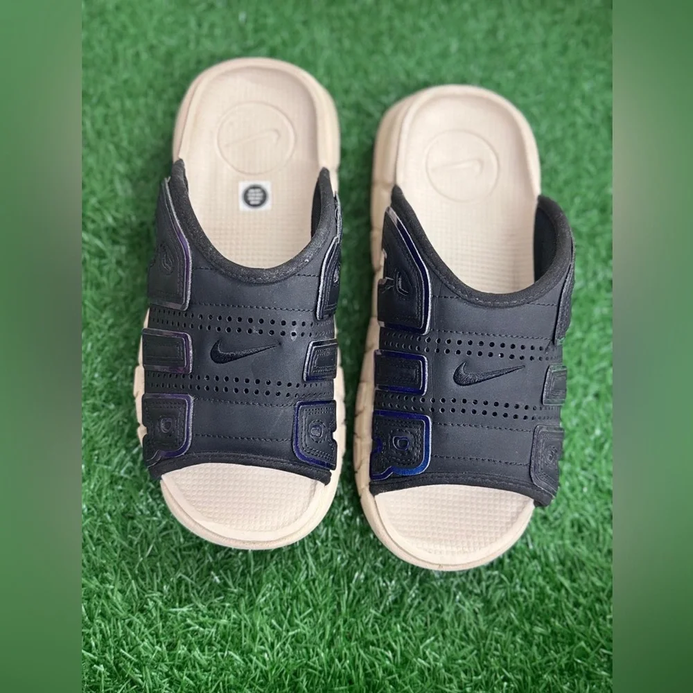 Nike Air More‎ Uptempo Slide Black Sanddrift Iridescent Size 8